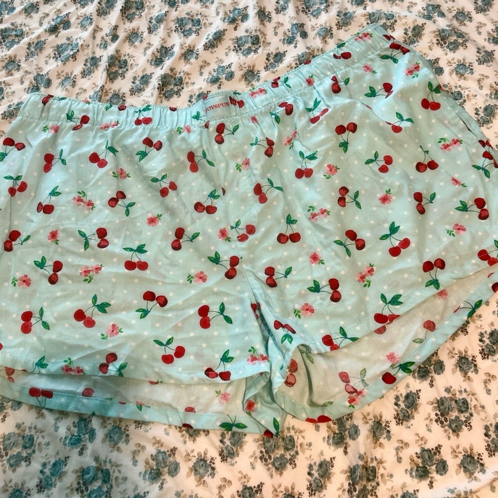 Cherry Patterned Women's Shorts in Light Blue